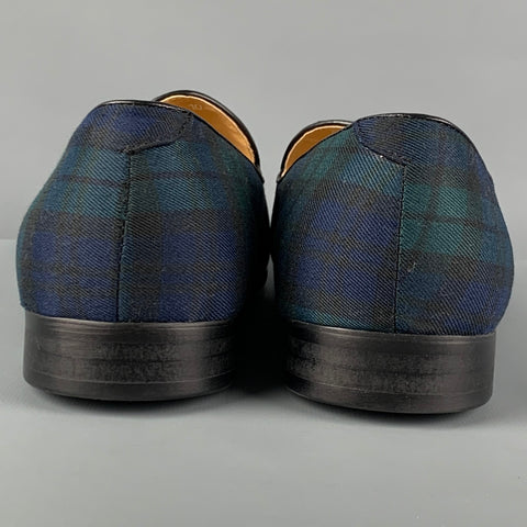 SMYTHE & DIGBY Size 10 Blue Green Blackwatch Plaid Canvas Loafers