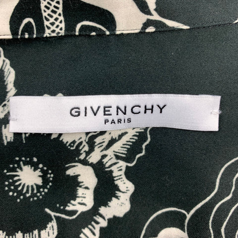 GIVENCHY Size L Black & White Print Cotton Camp Short Sleeve Shirt