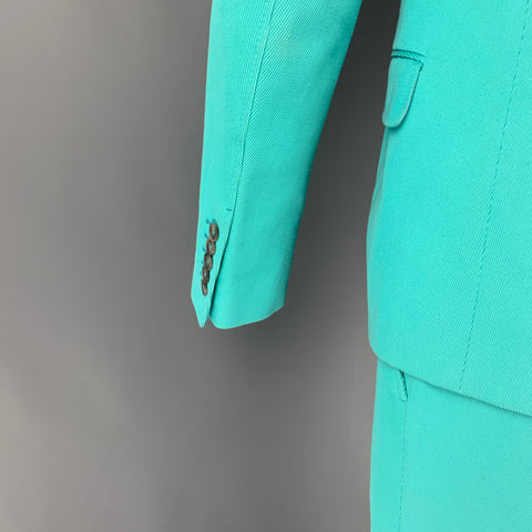 GUCCI Size 38 Teal Textured Cotton Notch Lapel Suit