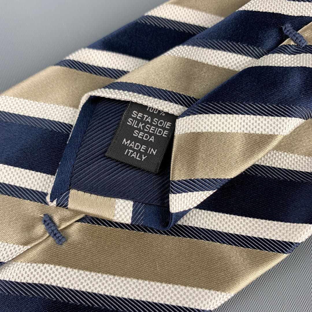 ERMENEGILDO ZEGNA Corbata de seda con rayas diagonales azul marino y gris pardo