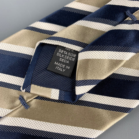 ERMENEGILDO ZEGNA Navy & Taupe Diagonal Stripe Silk Tie