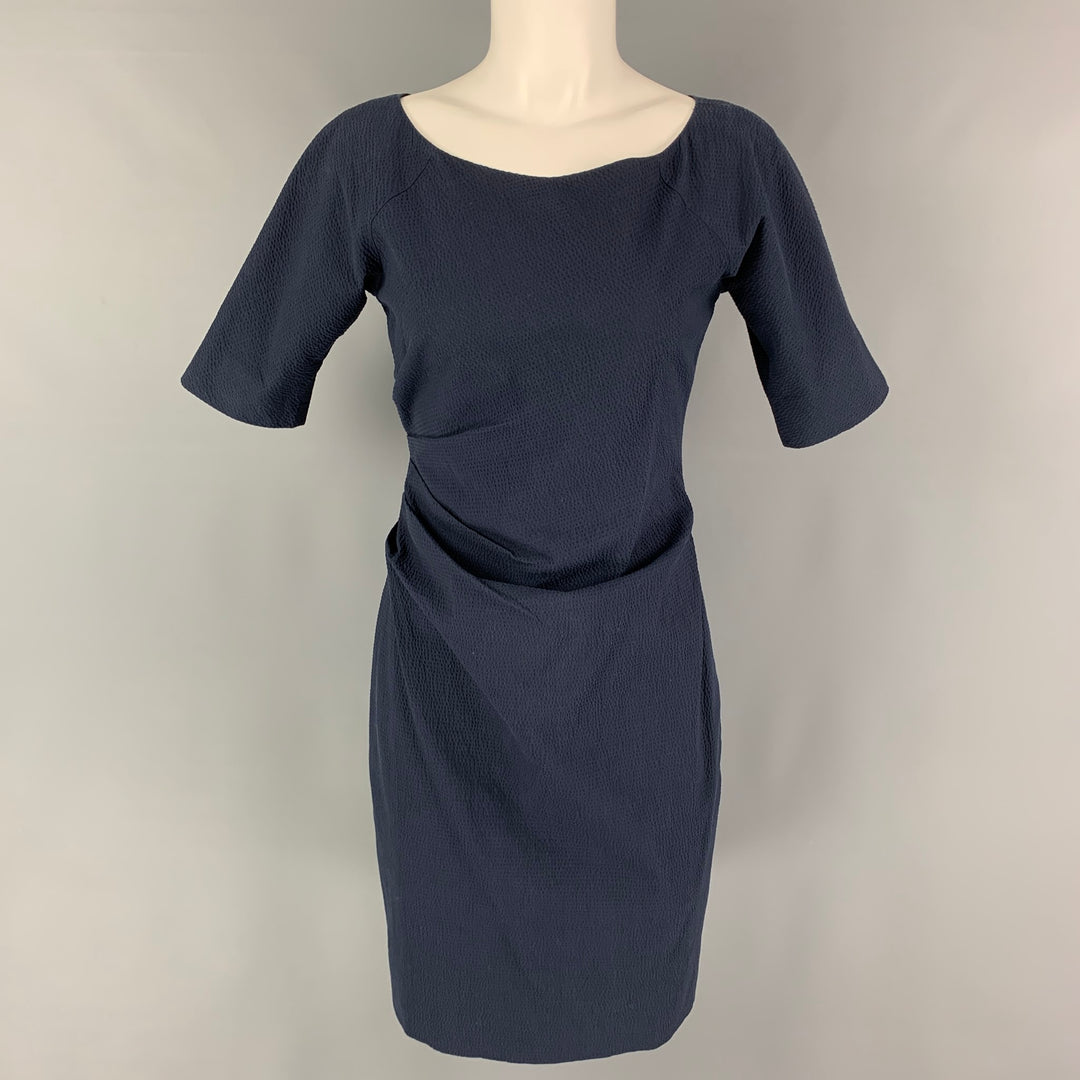 LELA ROSE Size 6 Navy Cotton Blend Short Sleeve Below Knee Dress