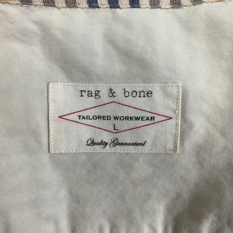 RAG & BONE Size L Navy Beige Checkered Cotton Short Sleeve Shirt