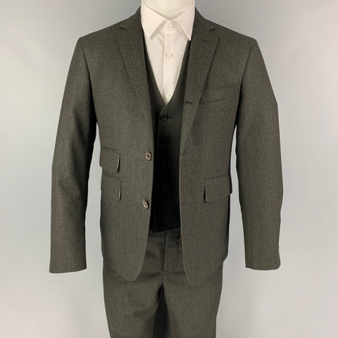 BLACK FLEECE Size 38 Grey Charcoal Grid Wool Notch Lapel 31 31 Suit