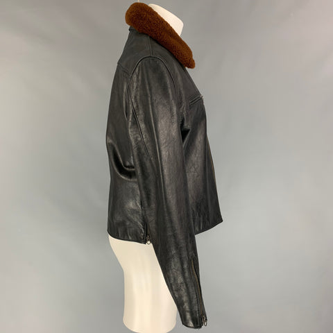 POLO by RALPH LAUREN Size L Black Brown Distressed Leather Jacket