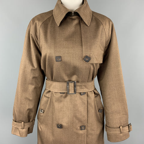 LORO PIANA Size 8 Brown Wool Blend Suede Trim Double Breasted Trenchcoat