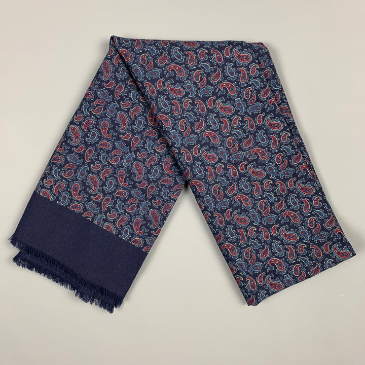 BROOKS BROTHERS Navy & Red Paisley Wool Scarf
