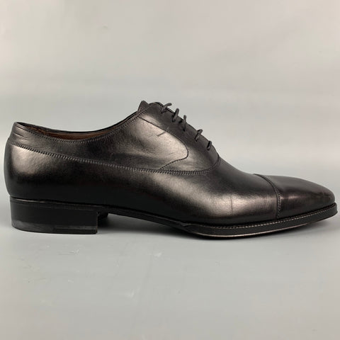 BRIONI Size 9 Black Leather Cap Toe Lace Up Shoes