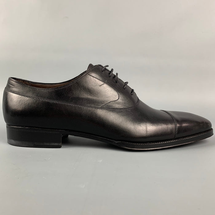 BRIONI Size 9 Black Leather Cap Toe Lace Up Shoes
