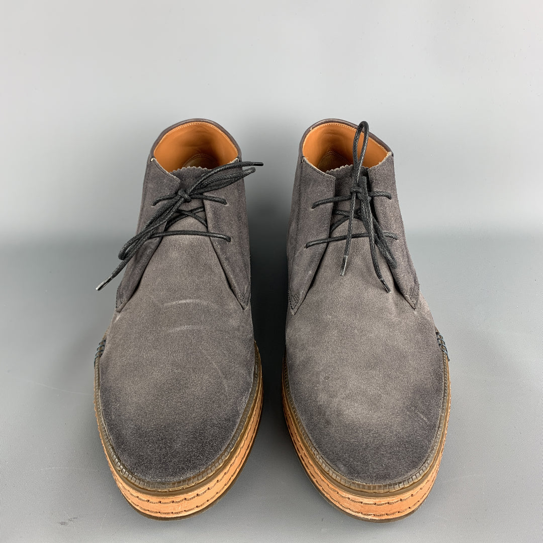 BERLUTI Size 11 Dark Gray Contrast Lace Leather Trim Ankle Chukka Boots