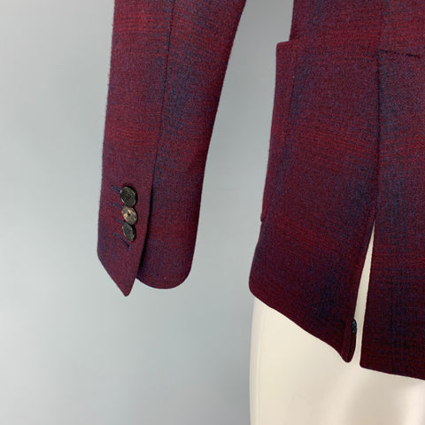 ETRO Size 38 Burgundy Navy Plaid Wool Single Breasted Nuovo Jersey Sport Coat
