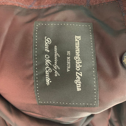 ERMENEGILDO ZEGNA Size 40 Burgundy Navy Window Pane Cashmere Sport Coat