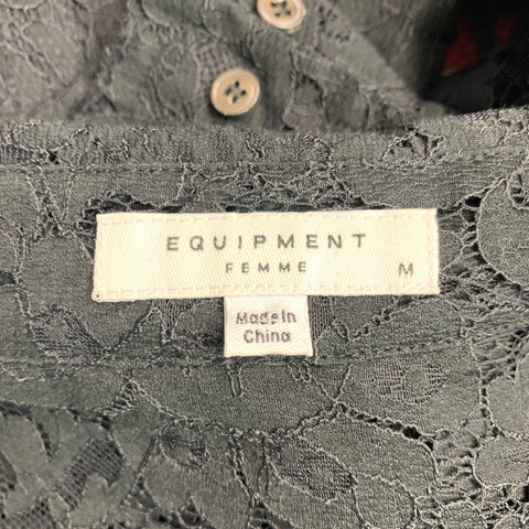 EQUIPMENT Size M Black Nylon & Cotton Lace Button Up Shirt