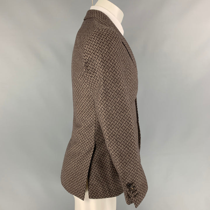 BRILLA Size 34 Brown & Beige Herringbone Wool Single Breasted Sport Coat