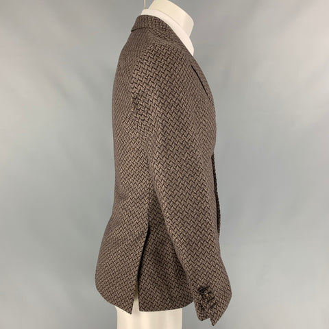 BRILLA Size 34 Brown & Beige Herringbone Wool Single Breasted Sport Coat