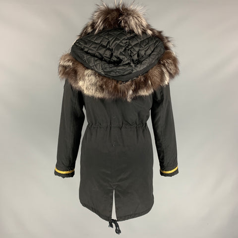 SILVIAN HEACH Size XS Black Nylon Blend Fox Fur Trim Hooded Coat