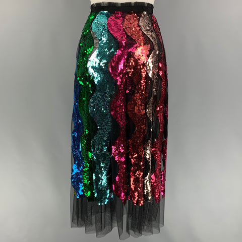 GUCCI OI 16 Talla 4 Falda larga de tul con lentejuelas de serpiente multicolor