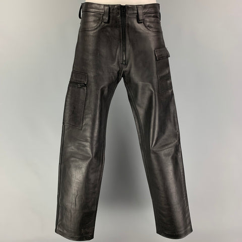 CUSTOM MADE Size 32 Black Leather Cargo Casual Pants