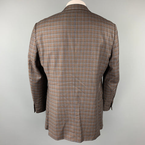 ERMENEGILDO ZEGNA Trofeo Light Size US 48 L Brown & Blue Checkered Wool Sport Coat