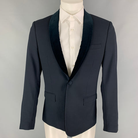 THE KOOPLES Taille 38 Manteau de sport ajusté à col châle en laine marine