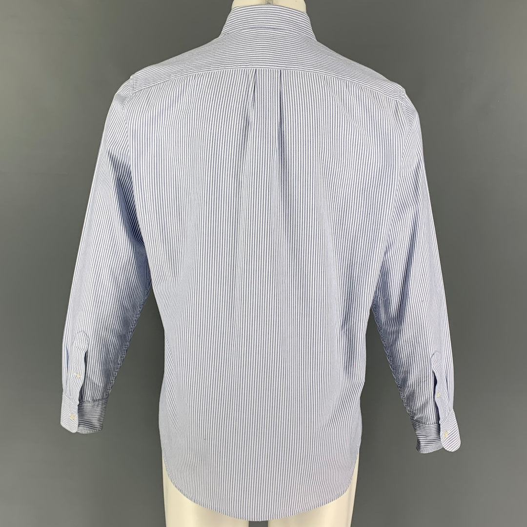 Size M Blue White Stripe Cotton Oxford Long Sleeve Shirt