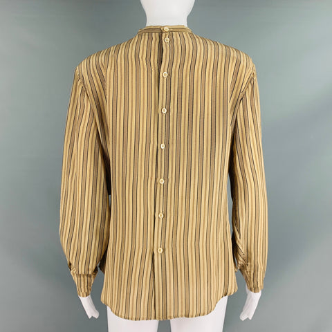 GIORGIO ARMANI Size 6 Beige Burgundy Silk Stripe Pleated Blouse