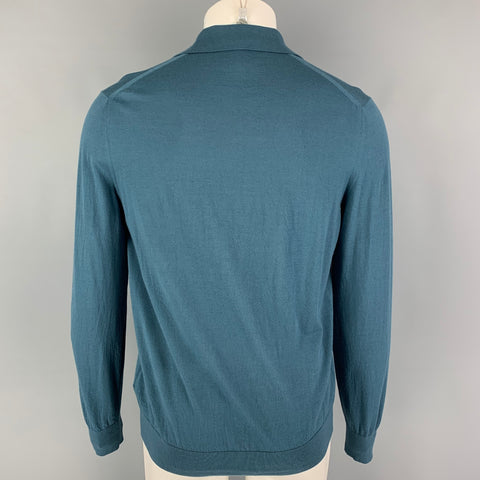PRADA Size M Teal Knitted Wool Polo Pullover