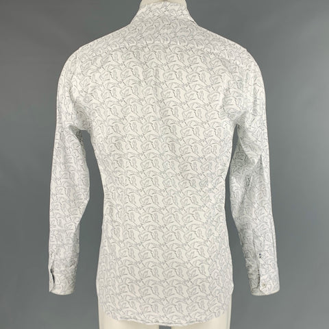 TED BAKER Size M White Blue Birds Cotton Elastane Long Sleeve Shirt