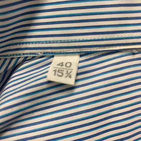 LANVIN Size M Blue White Stripe Cotton Button Up Long Sleeve Shirt