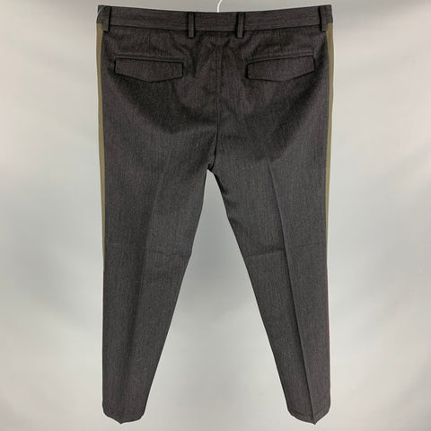 VALENTINO Size 32 Charcoal & Olive Wool Tuxedo Dress Pants