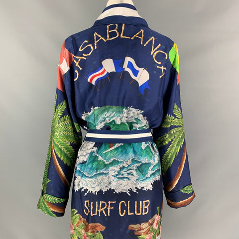 CASABLANCA Size XS Multi-Color Silk Surf Club Print Robe