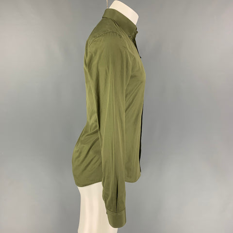 GIVENCHY SS 16 by Ricardo Tisci Size M Green Black Flag Cotton Button Up Long Sleeve Shirt