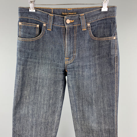 NUDIE JEANS Talla 30 Vaqueros denim con puntadas en contraste índigo SLIM JIM