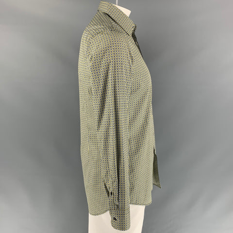 PRADA Size L Yellow & Black Checkered Long Sleeve Shirt