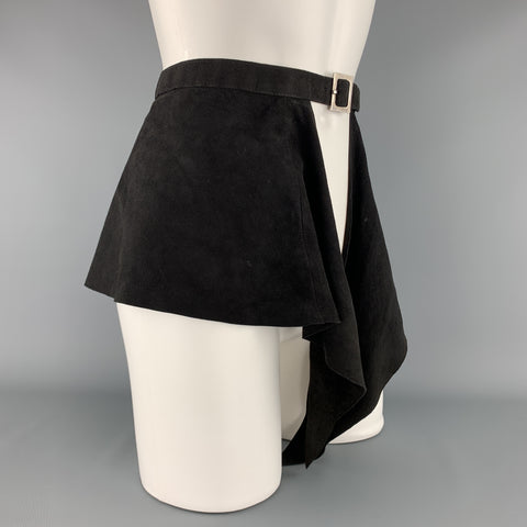 CHLOE Vintage Black Suede Ruffle Peplum Waist Belt