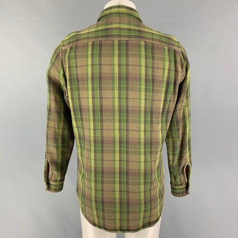N. HOlLYWOOD Size M Olive Brown Plaid Cotton Long Sleeve Shirt