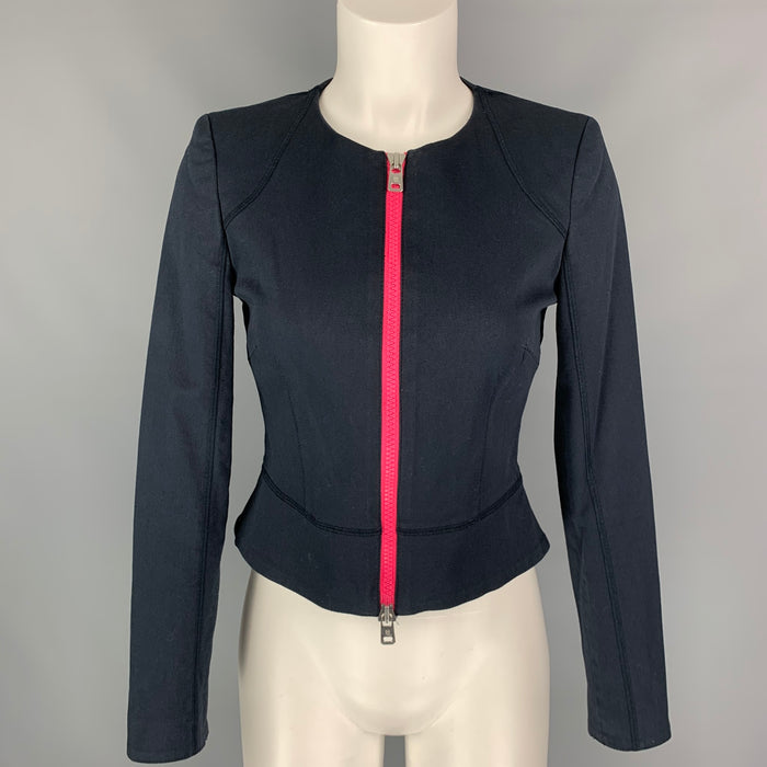 MCQ by ALEXANDER MCQUEEN Size 4 Navy & Fuchsia Cotton Cropped Jacket