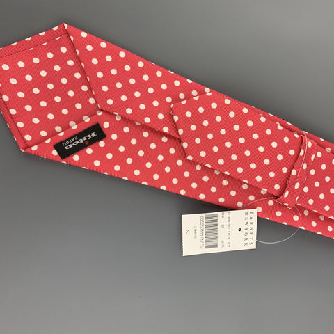 KITON Pink & White Polka Dot Print Silk Tie