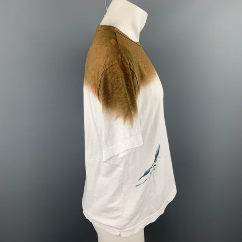 45rpm Size L Brown & White Ombre Cotton Crew-Neck T-shirt