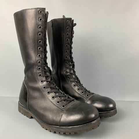 EMPORIO ARMANI Size 12 Black Leather Lace Up Combat Boots