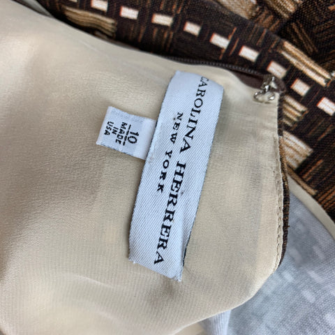 CAROLINA HERRERA Size 10 Brown Tan Cotton Geometric Sheath Dress
