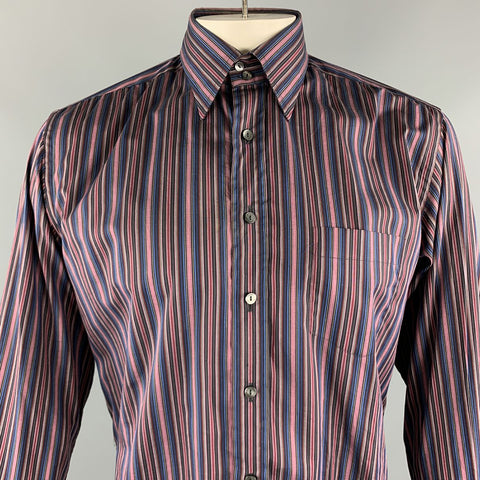 DOLCE & GABBANA Size L Black & Purple Stripe Cotton Button Up Long Sleeve Shirt