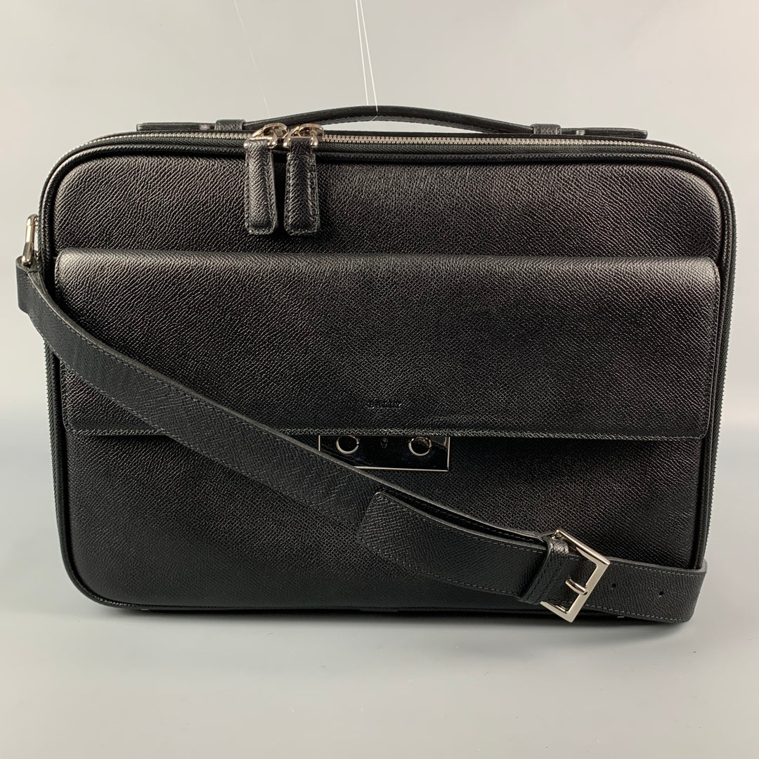 BALLY Black Textured Leather Briefcase Bag
