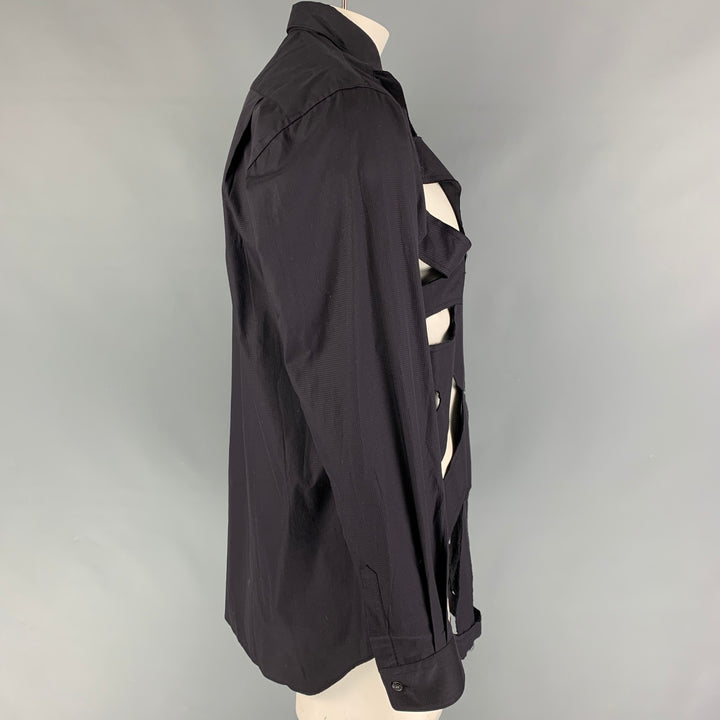 COMME des GARCONS SHIRT Size L Black Cut Outs Cotton Button Up Long Sleeve Shirt
