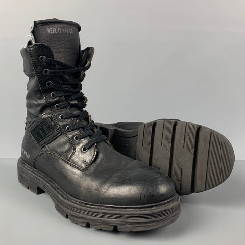 REPLAY Bottines de combat en cuir noir taille 10