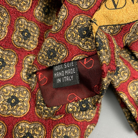 VALENTINO Burgundy & Taupe Tapestry Silk Tie