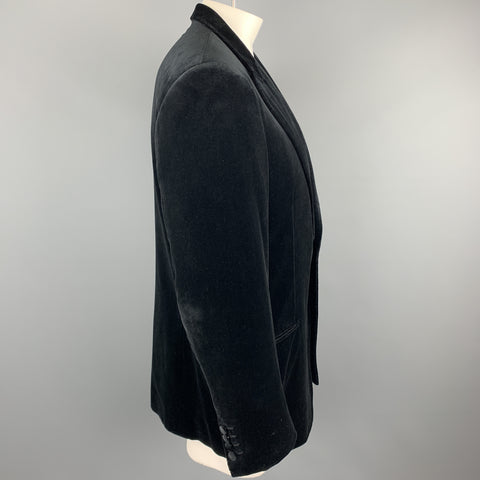 BRIONI Size 44 Regular Black Two Toned Cotton Velvet Peak Lapel Sport Coat
