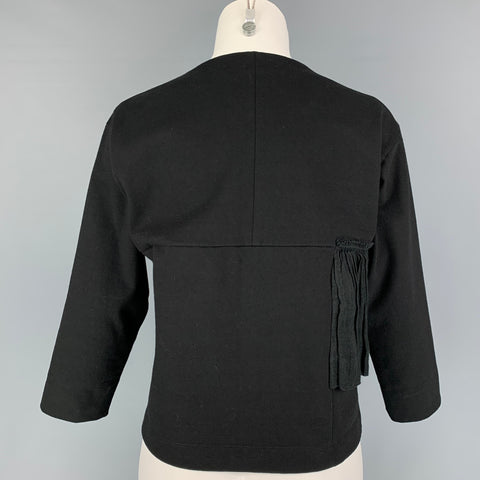 MARNI Size 2 Black Cotton Flax Ruffled 3/4 Sleeves Jacket