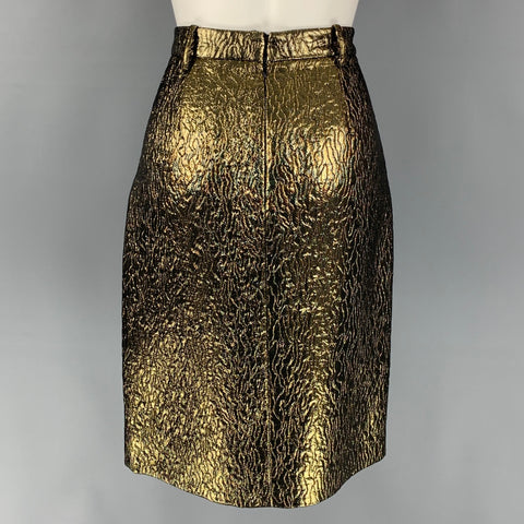 SALVATORE FERRAGAMO Size 6 Gold & Black Polyester Blend Textured Skirt