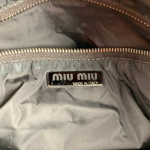 MIU MIU Brown Distressed Velvet Satchel Leather Handbag